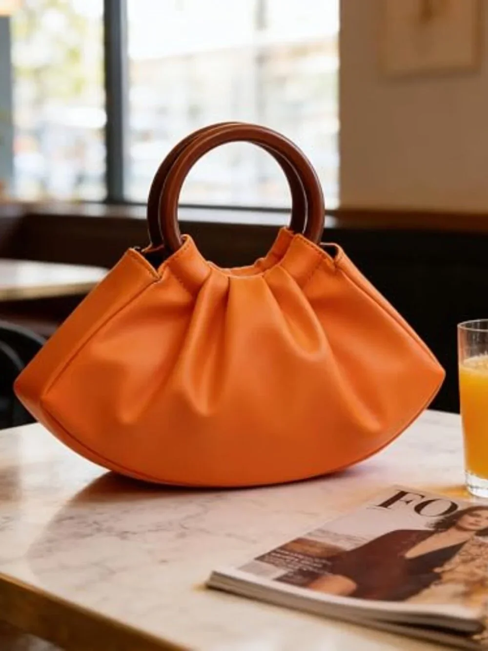 Neiman Marcus Ruched Puffy PU Leather Handbag